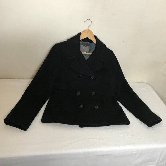 J. Crew Size 4 Black Peacoat Wool by Nello Gori Double Breasted 2 Pockets - Picture 3 of 13